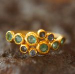 sapphire gold ring//artisan emerald ring//emerald sapphire ring//engagement earrings//24k gold ring//emerald gold ring//24k gold earring
