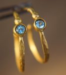 24k gold hoop earring//blue topaz hoop earring//24k gold jewelry//handmade artisan hoop earring//artisan fine gold hoops//unique rustic hoop