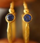 sapphire gold hoop earring//gold hoop earring//24k gold jewelry//handmade artisan hoop earring//artisan fine gold hoops//unique rustic hoop