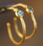 24k gold hoop earring//blue topaz hoop earring//24k gold jewelry//handmade artisan hoop earring//artisan fine gold hoops//unique rustic hoop