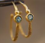 sapphire gold hoop earring//gold hoop earring//24k gold jewelry//handmade artisan hoop earring//artisan fine gold hoops//unique rustic hoop
