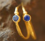 sapphire gold hoop earring//gold hoop earring//24k gold jewelry//handmade artisan hoop earring//artisan fine gold hoops//unique rustic hoop