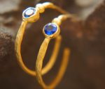 sapphire gold hoop earring//gold hoop earring//24k gold jewelry//handmade artisan hoop earring//artisan fine gold hoops//unique rustic hoop