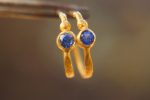 sapphire gold hoop earring//gold hoop earring//24k gold jewelry//handmade artisan hoop earring//artisan fine gold hoops//unique rustic hoop