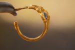 sapphire gold hoop earring//gold hoop earring//24k gold jewelry//handmade artisan hoop earring//artisan fine gold hoops//unique rustic hoop