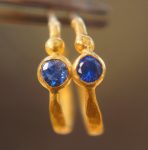 sapphire gold hoop earring//gold hoop earring//24k gold jewelry//handmade artisan hoop earring//artisan fine gold hoops//unique rustic hoop