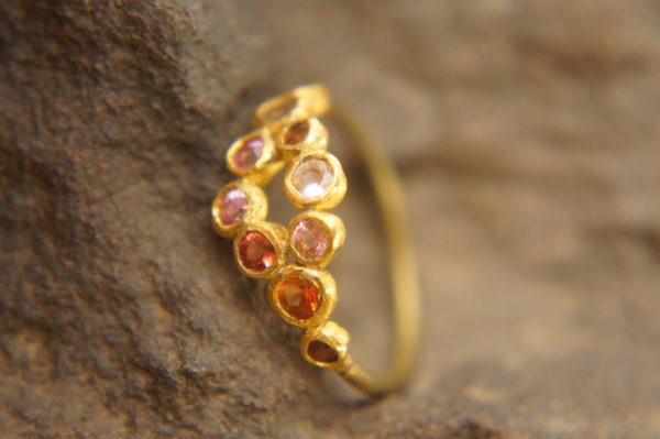 mult stone gold ring//artisan solid gold ring//multicolor ring//artisan engagement ring//24k gold ring//tanzanite gold ring//pink tourmaline