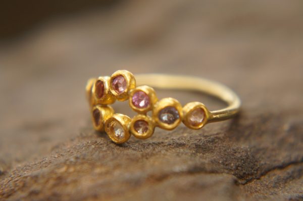 mult stone gold ring//artisan solid gold ring//multicolor ring//artisan engagement ring//24k gold ring//tanzanite gold ring//pink tourmaline