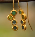 solid gold dangle earrings//blue green gem Earrings//24k Gold Dangle & Drop Earrings//gold tourmaline earrings//24k gold earrings//24k gold