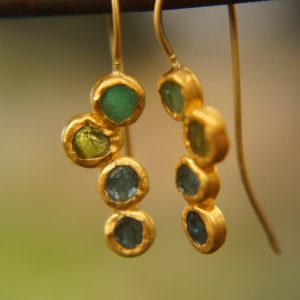 solid gold dangle earrings//blue green gem Earrings//24k Gold Dangle & Drop Earrings//gold tourmaline earrings//24k gold earrings//24k gold