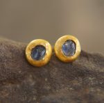 solid gold 22k- raw sapphire Studs -Rough blue sapphire Earrings-stud earrings-22k gold earrings- rough blue sapphire earrings-