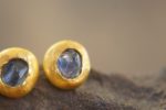 solid gold 22k- raw sapphire Studs -Rough blue sapphire Earrings-stud earrings-22k gold earrings- rough blue sapphire earrings-