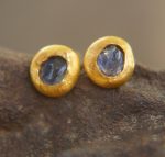 solid gold 22k- raw sapphire Studs -Rough blue sapphire Earrings-stud earrings-22k gold earrings- rough blue sapphire earrings-