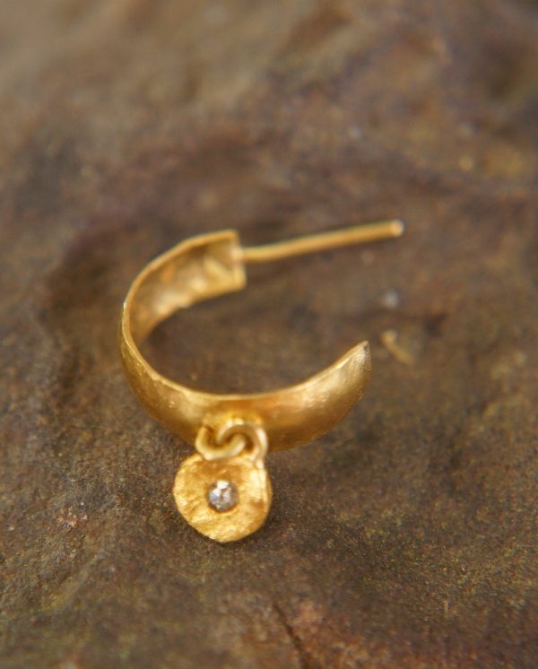 22k gold hoop earring//gold diamond hoops//22k gold jewelry//handmade gold hoop earrings,artisan fine gold unisex hoops//unique small hoop