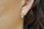 tiny gold dangle//24k topaz earring//blue drop gold earrings//24k gold drop earrings//blue topaz gold earrings//artisan rustic short dangle