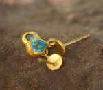 tiny gold dangle//24k topaz earring//blue drop gold earrings//24k gold drop earrings//blue topaz gold earrings//artisan rustic short dangle