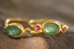 24k sapphire ring//artisan emerald ring//tsavorite 24k ring///24k gold ring//24k gold sapphire tsavorite ring//blue sapphire ring