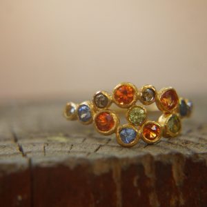 multi stone gold ring//diamond sapphire ring//multi stone ring//engagement earring//24k gold ring//orange sapphire ring//24k gold ring
