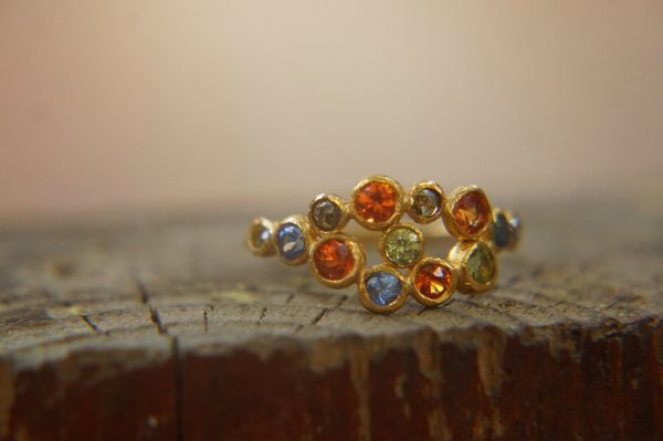 multi stone gold ring//diamond sapphire ring//multi stone ring//engagement earring//24k gold ring//orange sapphire ring//24k gold ring