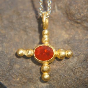 24k gold pendant//gold cross//gold artisan opal//fire opal gold pendant//fire opal gold cross// opal 24k cross//artisan gold cross