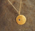 24k gold sapphire charm pendant Disc Pendant Gold sapphire Pendant Nugget//little sapphire charm//24ct charm disc pebble pendant