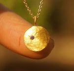 24k gold sapphire charm pendant Disc Pendant Gold sapphire Pendant Nugget//little sapphire charm//24ct charm disc pebble pendant