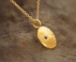 24k gold sapphire charm pendant Disc Pendant Gold sapphire Pendant Nugget//little sapphire charm//24ct charm disc pebble pendant