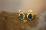 blue topaz gold teardrop studs,blue topaz Studs//blue drop stud //gold stud earrings//24k gold earrings//blue topaz Masonite//boho artisan