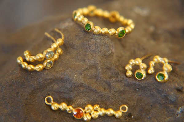 24k gold hoop earring//blue aquamarine hoop earring//24k gold jewelry//handmade artisan hoop earring//artisan gold hoops//unique rustic hoop