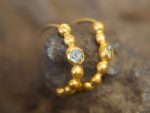 24k gold hoop earring//blue aquamarine hoop earring//24k gold jewelry//handmade artisan hoop earring//artisan gold hoops//unique rustic hoop
