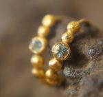 24k gold hoop earring//blue aquamarine hoop earring//24k gold jewelry//handmade artisan hoop earring//artisan gold hoops//unique rustic hoop