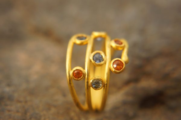 multi stone gold ring//22k gold sapphire ring//blue sapphire ring//engagement earring//22k gold ring//orange sapphire ring//22k gold ring
