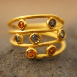 multi stone gold ring//22k gold sapphire ring//blue sapphire ring//engagement earring//22k gold ring//orange sapphire ring//22k gold ring