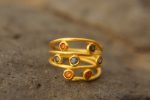 multi stone gold ring//22k gold sapphire ring//blue sapphire ring//engagement earring//22k gold ring//orange sapphire ring//22k gold ring