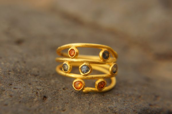 multi stone gold ring//22k gold sapphire ring//blue sapphire ring//engagement earring//22k gold ring//orange sapphire ring//22k gold ring