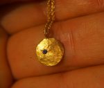24k gold sapphire charm pendant Disc Pendant Gold sapphire Pendant Nugget//little sapphire charm//24ct charm disc pebble pendant