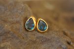 blue topaz gold teardrop studs,blue topaz Studs//blue drop stud //gold stud earrings//24k gold earrings//blue topaz Masonite//boho artisan
