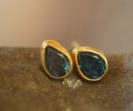 blue topaz gold teardrop studs,blue topaz Studs//blue drop stud //gold stud earrings//24k gold earrings//blue topaz Masonite//boho artisan