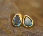 blue topaz gold teardrop studs,blue topaz Studs//blue drop stud //gold stud earrings//24k gold earrings//blue topaz Masonite//boho artisan