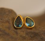 blue topaz gold teardrop studs,blue topaz Studs//blue drop stud //gold stud earrings//24k gold earrings//blue topaz Masonite//boho artisan