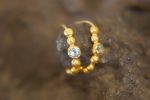 24k gold hoop earring//blue aquamarine hoop earring//24k gold jewelry//handmade artisan hoop earring//artisan gold hoops//unique rustic hoop