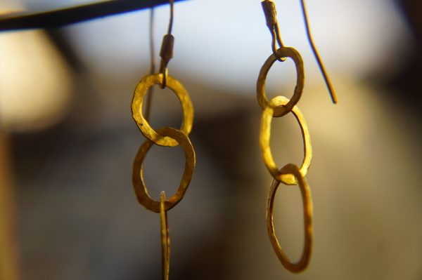 22K Gold earrings//solid gold dangle//Handcrafted Earrings//Minimalist 22k Jewelry//Wedding Earrings//anniversary gift//22k gold artisan