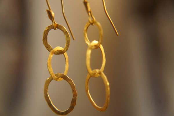 22K Gold earrings//solid gold dangle//Handcrafted Earrings//Minimalist 22k Jewelry//Wedding Earrings//anniversary gift//22k gold artisan