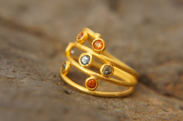 multi stone gold ring//22k gold sapphire ring//blue sapphire ring//engagement earring//22k gold ring//orange sapphire ring//22k gold ring