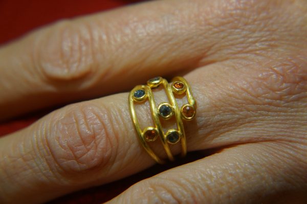 multi stone gold ring//22k gold sapphire ring//blue sapphire ring//engagement earring//22k gold ring//orange sapphire ring//22k gold ring