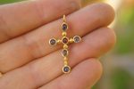 24k gold cross//gold sapphire cross//gold artisan ruby//Ruby cross pendant//blue sapphire gold cross//ruby 24k cross//artisan gold cross