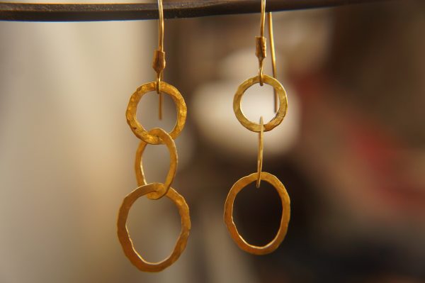 22K Gold earrings//solid gold dangle//Handcrafted Earrings//Minimalist 22k Jewelry//Wedding Earrings//anniversary gift//22k gold artisan