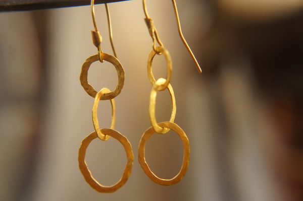 22K Gold earrings//solid gold dangle//Handcrafted Earrings//Minimalist 22k Jewelry//Wedding Earrings//anniversary gift//22k gold artisan