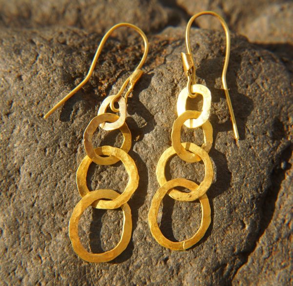 22K Gold earrings//solid gold dangle//Handcrafted Earrings//Minimalist 22k Jewelry//Wedding Earrings//anniversary gift//22k gold artisan