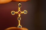 24k gold cross//gold sapphire cross//gold artisan ruby//Ruby cross pendant//blue sapphire gold cross//ruby 24k cross//artisan gold cross